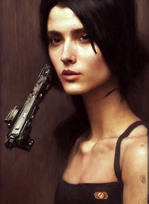 Image similar to Beautiful Maryanne. beautiful cyberpunk Frogtrooper wearing a military vest and tactical military stealthsuit (cyberpunk 2077, Blade Runner 2049). gorgeous face. Orientalist portrait by john william waterhouse and Edwin Longsden Long and Theodore Ralli and Nasreddine Dinet, oil on canvas. Cinematic, hyper realism, realistic proportions, dramatic lighting, high detail 4k