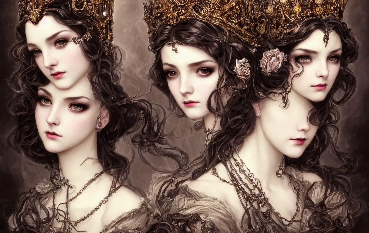 Prompt: beautiful and luxury and victorian and gothic and dieselpunk young medieval dark crown princess portrait like blackpink lisa + smoky eyes + front face with light flowing hair, ultradetail face, art and illustration by tian zi and craig mullins and wlop and alphonse mucha, fantasy, intricate complexity, human structurefantasy character concept, watermark, blurry, hyperrealism 8 k