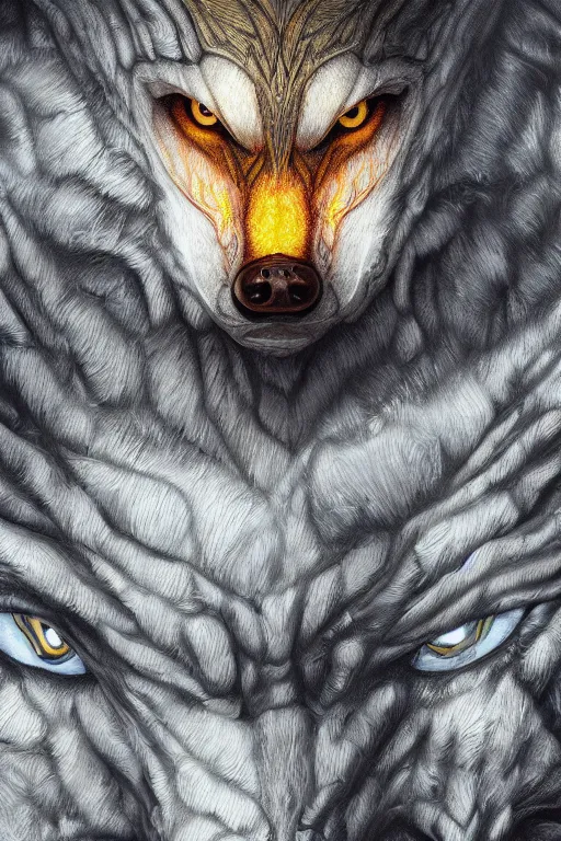 Prompt: ultra realist and ultra intricate detailed soft painting of a werewolf, from the waist up, symmetry features, glowing yellow eyes, sensual gloomy style, volumetric clouds, forest background, artstation, unreal render, depth of field