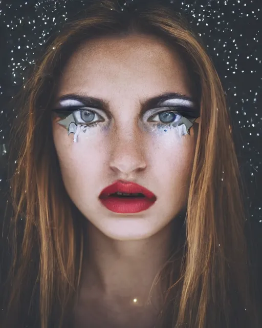 Prompt: photo of a woman with stars in her eyes