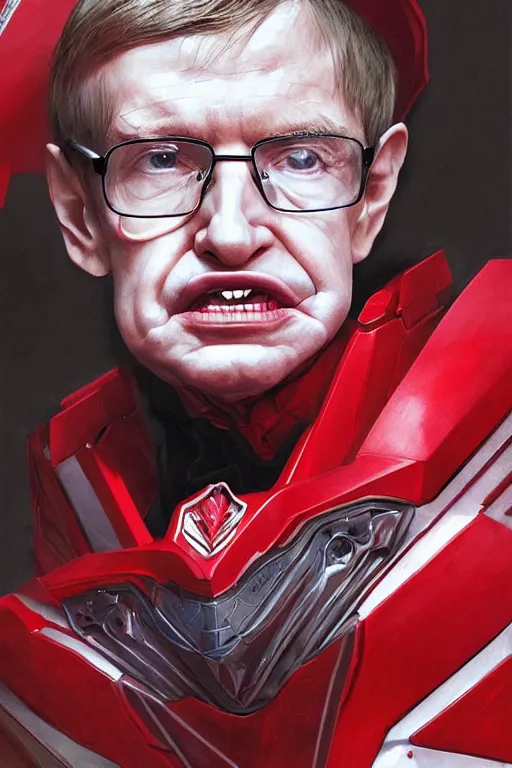 Image similar to portrait of stephen hawking as red ranger from power rangers, intricate, highly detailed, smooth, artstation, digital illustration by Ruan Jia and Mandy Jurgens and Artgerm and Wayne Barlowe and Greg Rutkowski and Zdislav Beksinski