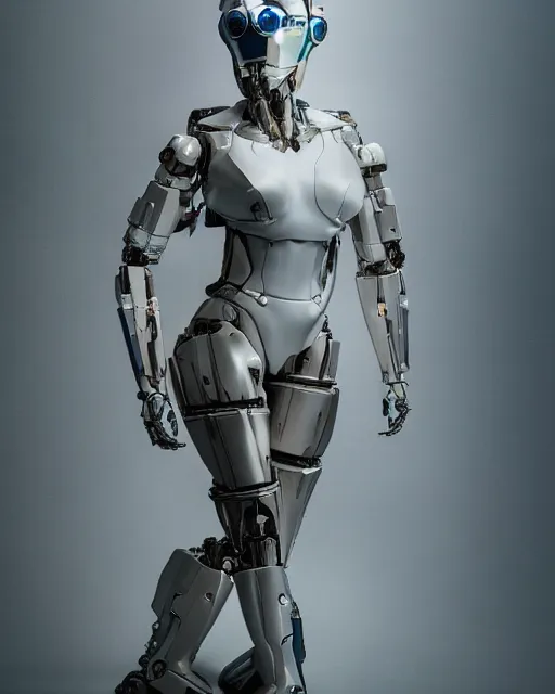 Prompt: 3 / 4 portrait photo by bouguereau of female dancer as a cyberpunk mecha humanoid robotic crown parts with straight bright led lights, inside white room, ultra - realistic and detailed, 8 k