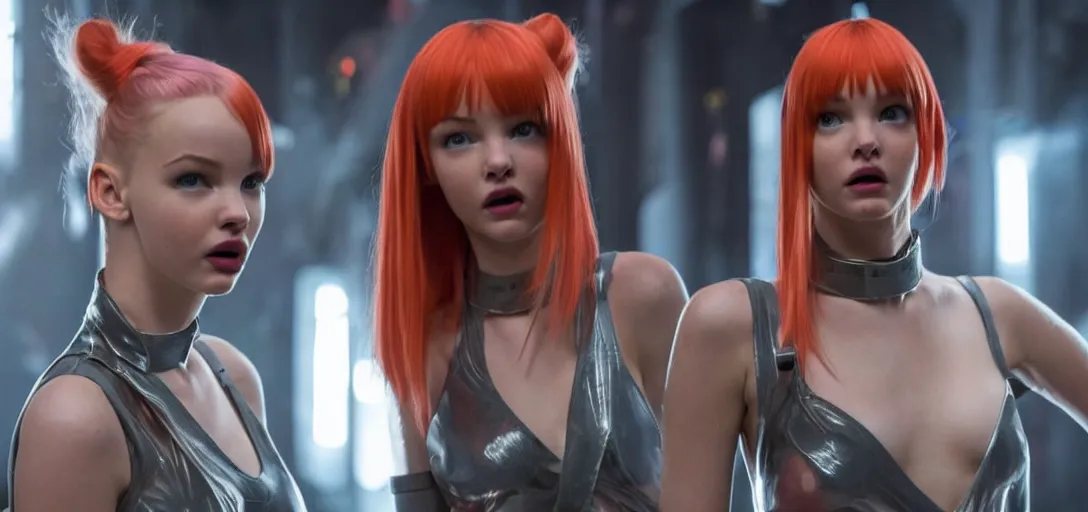 Prompt: a young woman who is a mix of dove cameron and madison beer and milla jovovich stars as leeloo in the 2 0 2 4 remake of the 5 th element, cinematic still, action shot, 8 k hdr