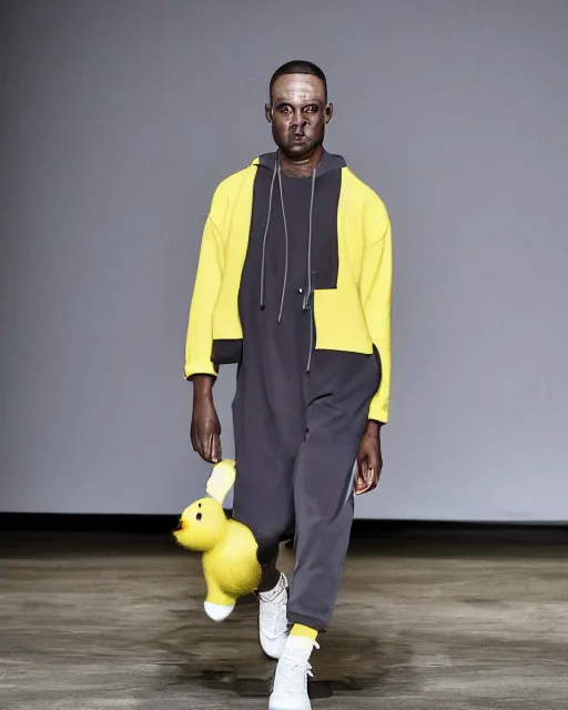 Prompt: hyperrealistic and heavy detailed 2321s Yeezy runway show of Pikachu , Leica SL2 50mm, vivid color, high quality, high textured