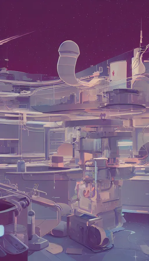 Prompt: laboratory in space, sharp focus, james gilleard, moebius, print, cinematic, game art