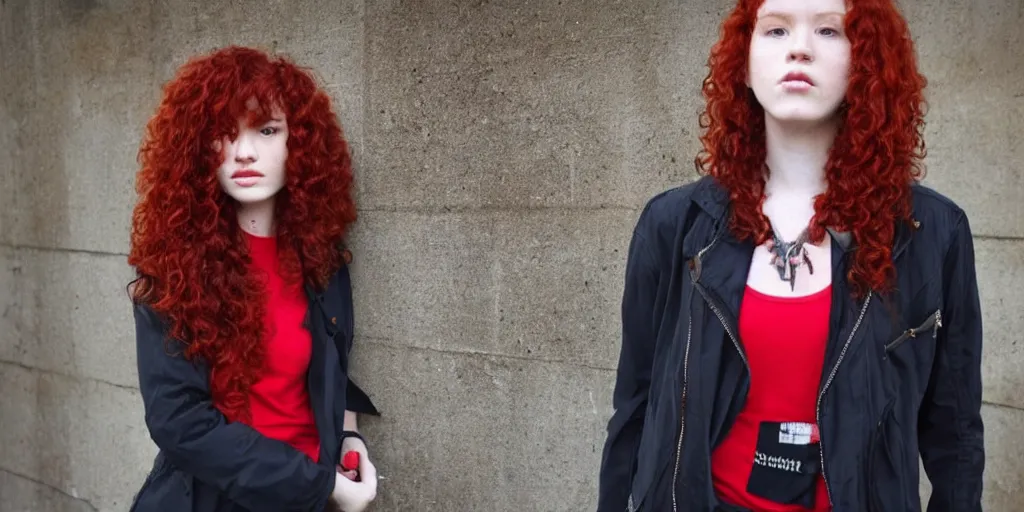 Image similar to man, red hair, black jacket, curly hair, fullbody, Caucasian, short hair,