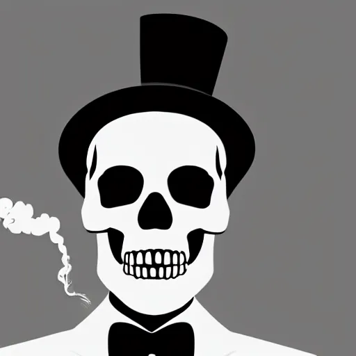 Prompt: Skull, top hat, smoke, smoke coming out of skull, hyperrealistic,