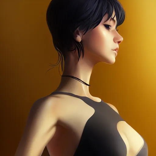 Image similar to portrait of beautiful girl with robot body by artgerm and ilya kuvshinov, close up, portrait, cinematic, elegant, artstation, intricate, highly detailed, digital painting, artstation, concept art, sharp focus, illustration, cyberpunk, cgsociety, 8 k