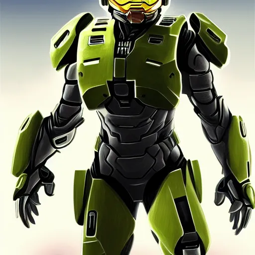 Image similar to A combination of Robert Downey Jr's and Tony Stark's and Tom Cruise's appearances with blonde hair wearing Master Chief's armor from Halo, high tech, action shot, angular, full body portrait, futuristic, dramatic, fantasy, intricate, elegant, highly detailed, digital painting, artstation, concept art, matte, sharp focus, illustration, 8K, art by Donato Giancola and James Gurney