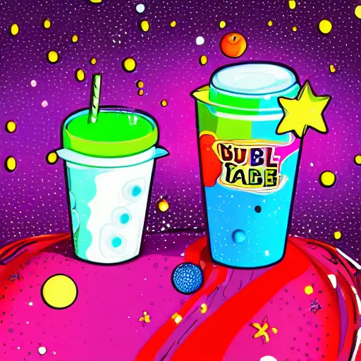 Prompt: bubble tea in space, colorfull, realistic style