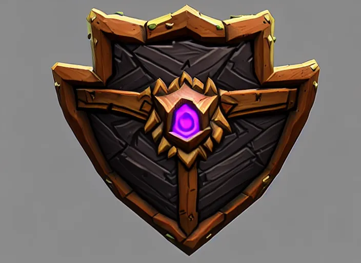 Prompt: crooked wooden shield, stylized stl, 3 d render, activision blizzard style, hearthstone style