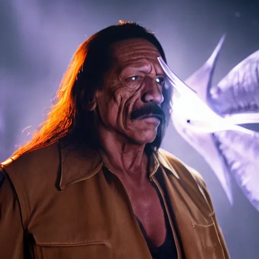 Prompt: Danny Trejo as Machete in Space, ethereal volumetric light, sharp focus