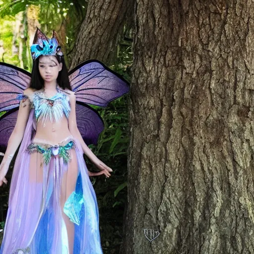 Prompt: photo of a beautiful fairy warrior with crystal armor