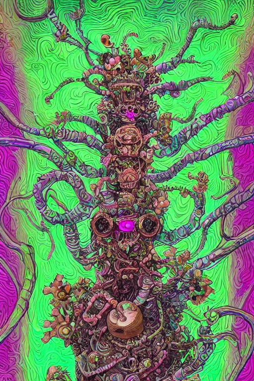 Image similar to creature sushi roots cactus elemental flush of force nature micro world fluo light deepdream a wild amazing steampunk baroque ancient alien creature, intricate detail, colorful digital painting that looks like it is from borderlands and by feng zhu and loish and laurie greasley, victo ngai, andreas rocha, john harris