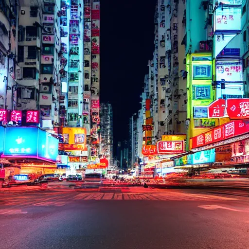 Prompt: photo of street of Mongkok, Kowloon, Hong Kong at night