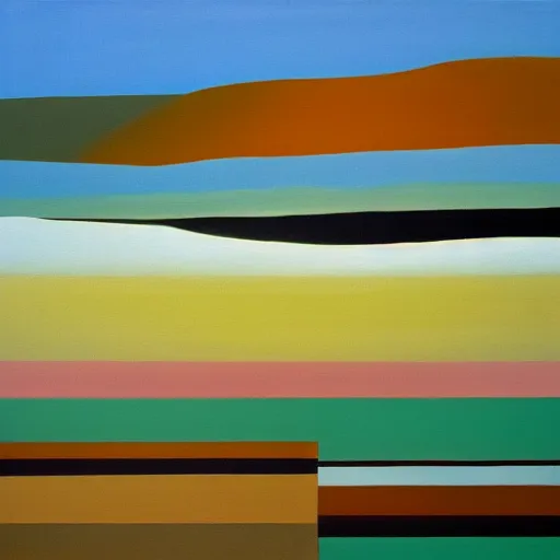 Prompt: a painting of a beach with a blue sky in the background, an abstract painting by sean scully, behance, precisionism, matte drawing, oil on canvas, painterly