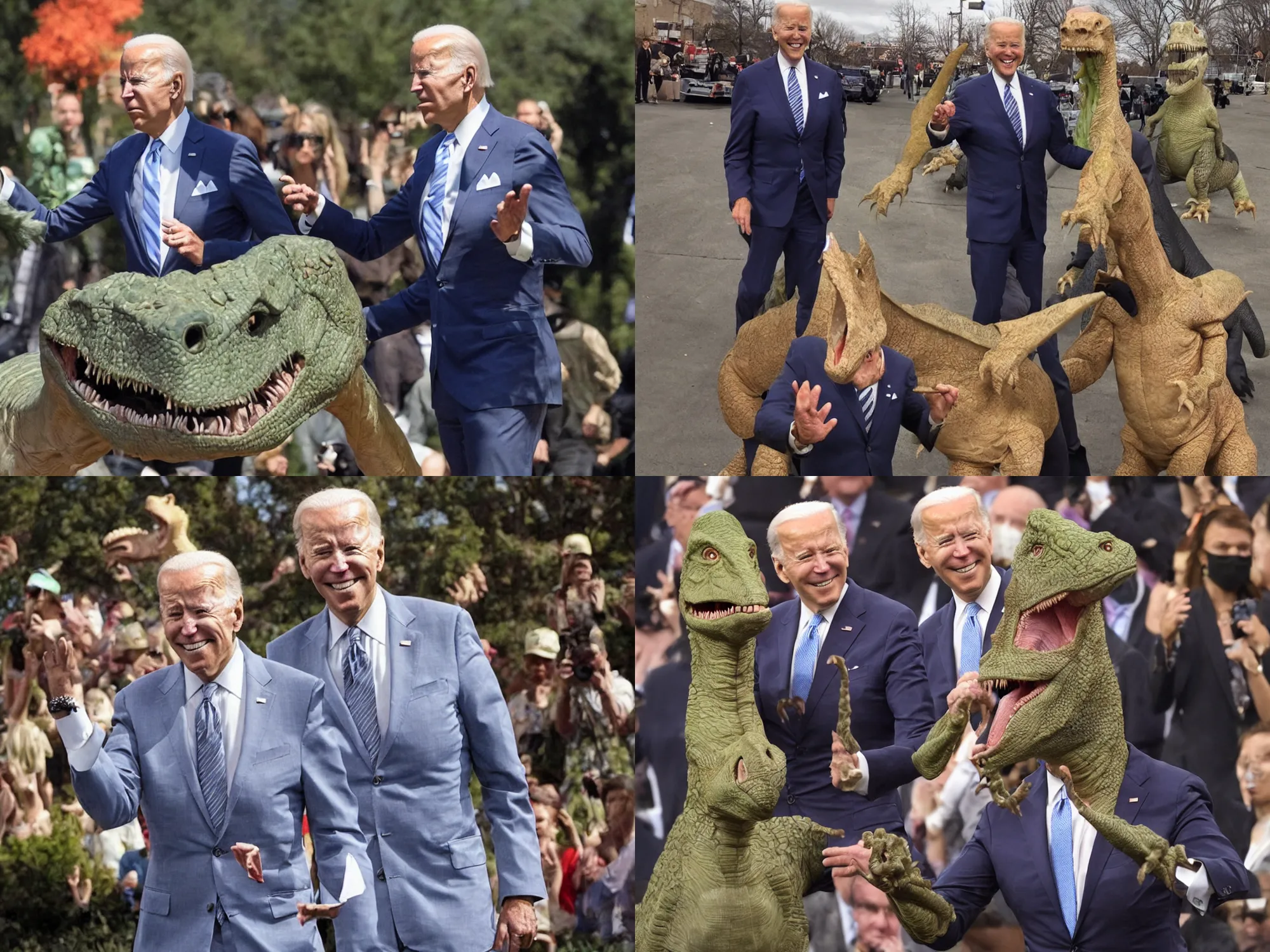 Prompt: Joe Biden dressed as a dinosaur, 2K