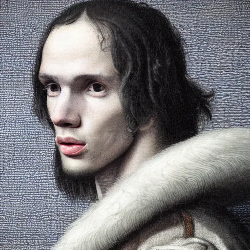 Image similar to A 17th century Baroque Painting of iDubbbz, grainy, realistic, hyperrealistic, very realistic, very very realistic, highly detailed, very detailed, extremely detailed, detailed, digital art, trending on artstation, detailed face, very detailed face, very detailed face, realism, HD Quality, 8k resolution, intricate details, body and head in frame, painting, oil painting, trending on deviantart, Baroque Painting