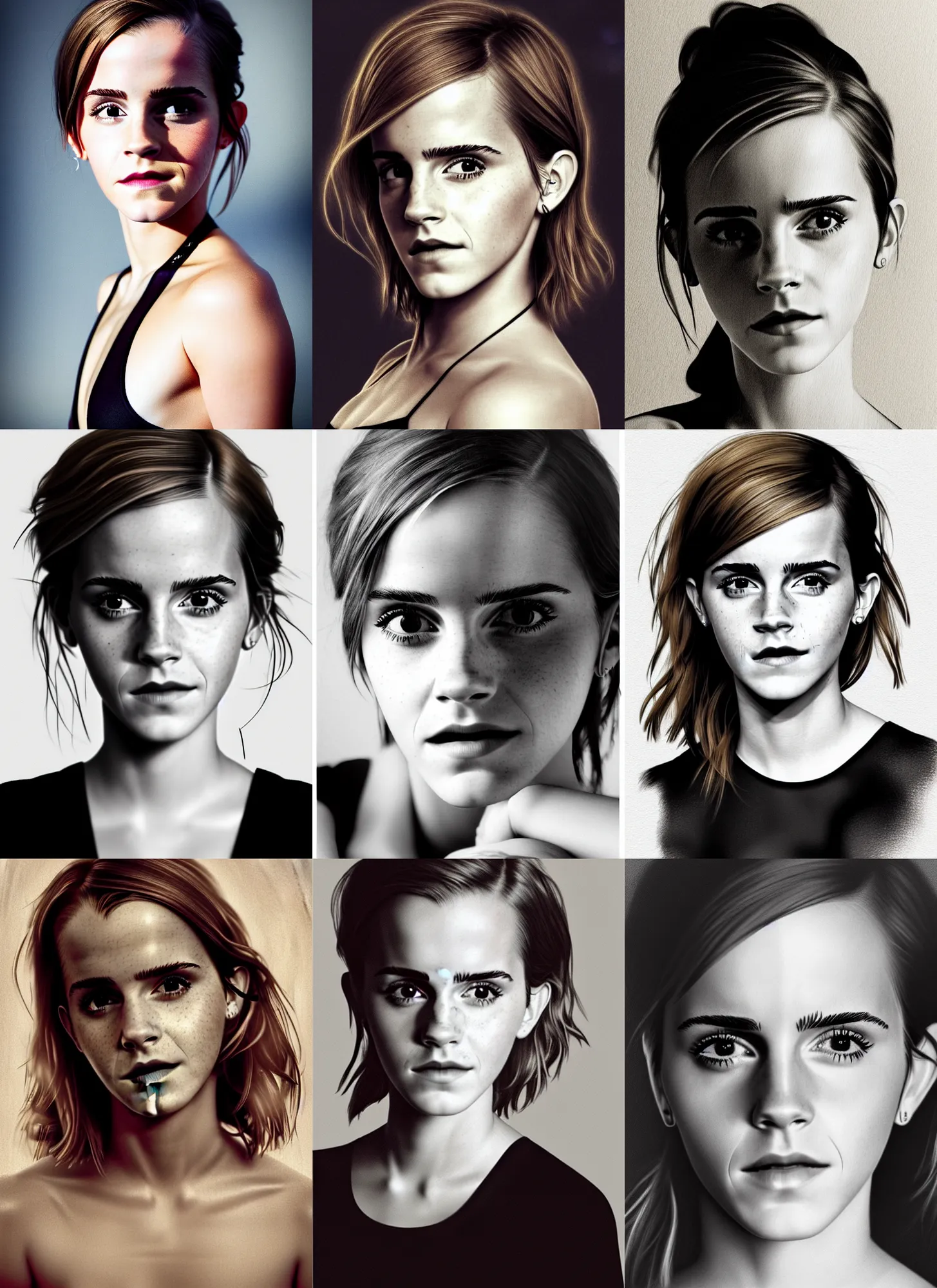 Prompt: photo of emma watson, half body portrait in the style of petter hegre, intimate, sharp details