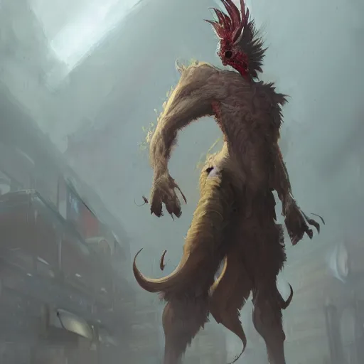 Image similar to digital painting of a super market grocery shopping elegant but deadly chicogriff, griffin chicogriff hybrid monster, by Greg Rutkowski, magic the gathering concept art, trending on artstation, 4k resolution, ((in a super market Costco))