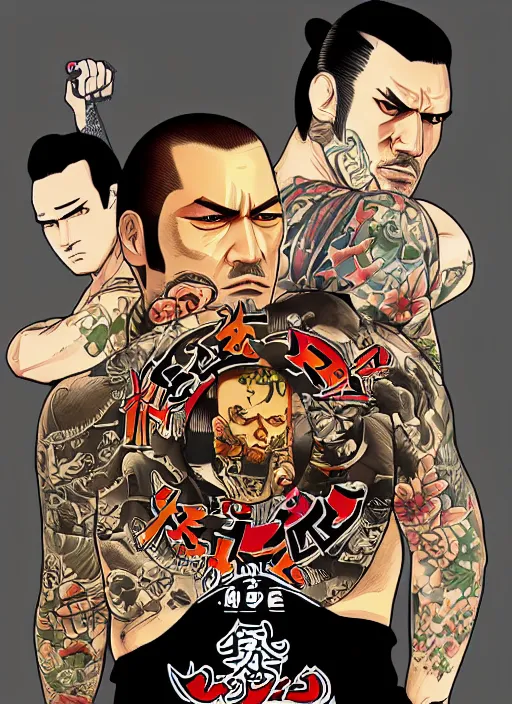 Image similar to yakuza tattoo in the style of gta cover art, trending on artstation, pixiv, 8 k