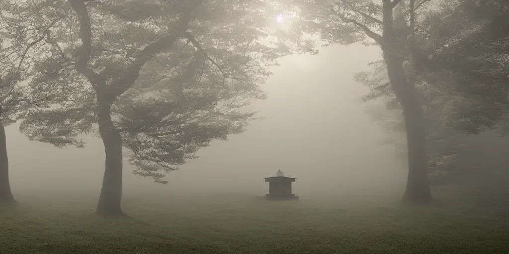 Image similar to i, a detailed Japanese torii in the morning mist, sunshine, 8k, high definition, trending on artstation