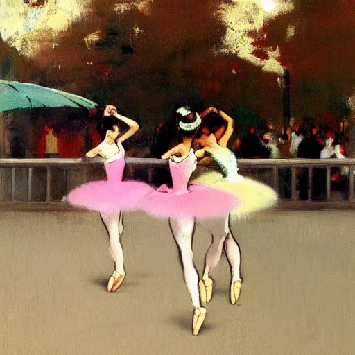 Prompt: ballerinas dancing , degas, trending on artstation, cgsociety