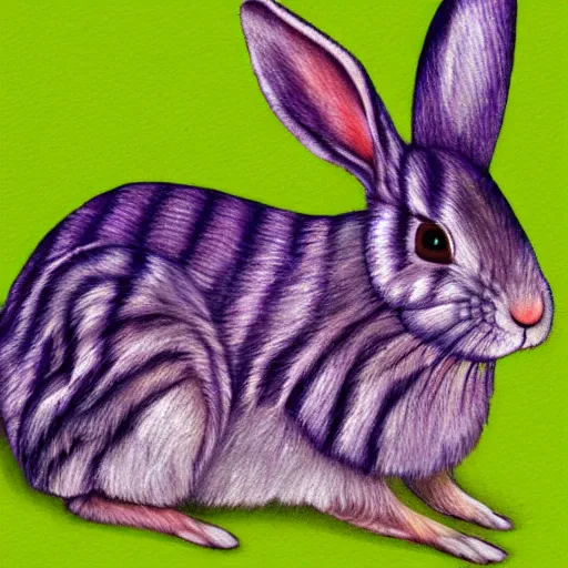 Prompt: realistic rabbit with purple and yellow stripes