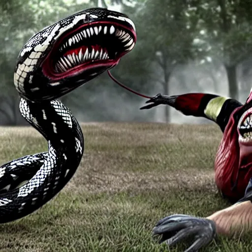 Image similar to snake shooting his venom at clown on the graveyard, ultra realistic, 1 0 8 0