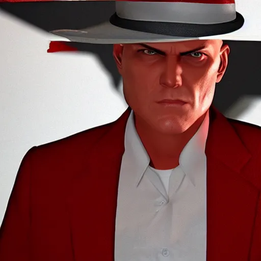 Image similar to agent 4 7 wearing a maga hat