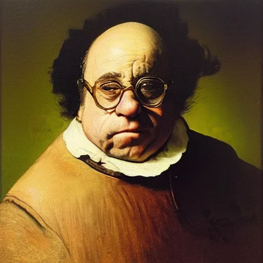 Prompt: “A portrait painting of Danny Devito by Rembrandt van Rijn”