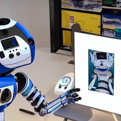 Prompt: a team of robots creating digital art for a lazy human