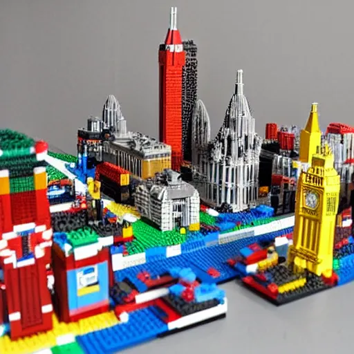 Prompt: London skyline made from lego