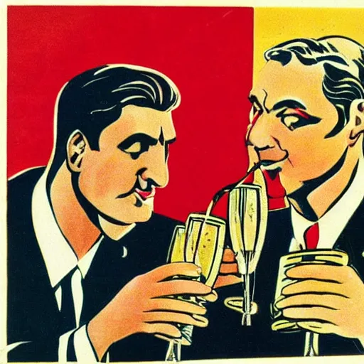 Image similar to communist man drinking champagne, soviet propaganda style