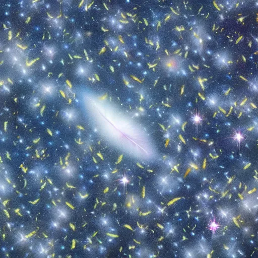 Image similar to logo of a feather made of galaxies tickling the universe