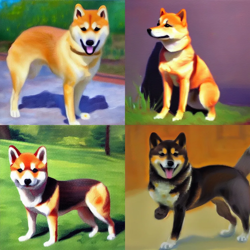 Image similar to An impressionist oil painting of a shiba inu