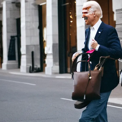 Image similar to joe biden carrying a telfar bag, fashion photography, vogue streetfashion, vsco photo, high definition