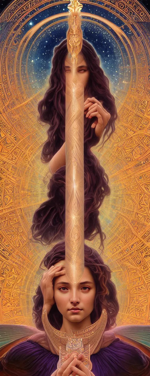 Image similar to perfectly detailed esoteric goddess of galaxies judgement tarot card!! blessed by the universe with ever - increasing physical mental perfection, symmetrical! intricate, sensual features, highly detailed, biblical divine holy perfection!! digital painting, artstation, concept art, smooth, sharp focus, illustration, art by artgerm and greg rutkowski and alphonse mucha