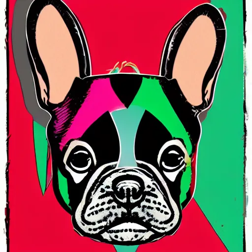 Image similar to punk french bulldog character portrait : : in the style of jamie hewlett