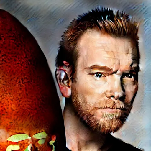 Image similar to portrait of a giant egg with the face of ewan mcgregor, anthropomorphism, realistic, coherent,