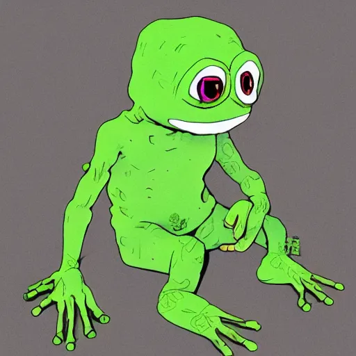 Prompt: little boy wearing an cyborg pepe the frog suit, artwork in kentaro miura and made in abyss, smooth, purple and green gamma, studio lighting, beautiful lightness, anatomically correct, trending on pixiv