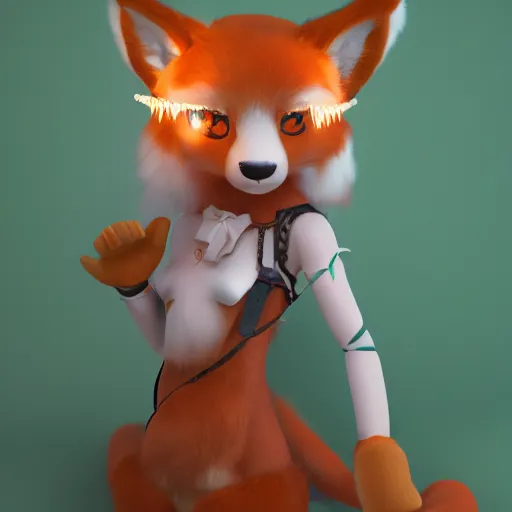 Prompt: cute fumo plush of the fox maiden of the animal shrine, monster girl priestess, fur simulation, lens flare, vray