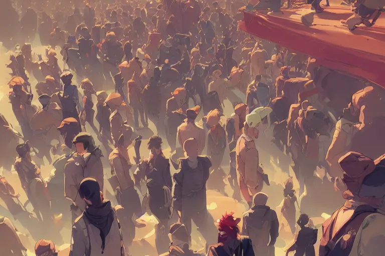 Prompt: a very anxious person in a crowd of mad people behance hd artstation by jesper ejsing, by rhads, makoto shinkai and lois van baarle, ilya kuvshinov, ossdraws, that looks like it is from borderlands and by feng zhu and loish and laurie greasley, victo ngai, andreas rocha