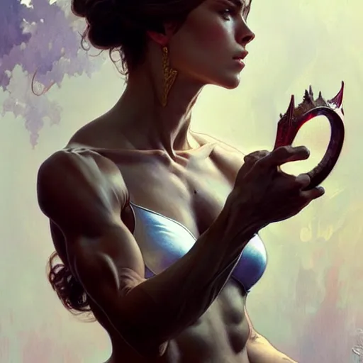 Image similar to , muscular upper body, D&D, fantasy, intricate, elegant, highly detailed, digital painting, artstation, concept art, smooth, sharp focus, illustration, art by artgerm and greg rutkowski and alphonse mucha