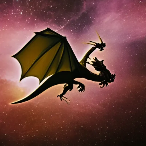 Prompt: a beautiful dragon flying in space taken from a dlsr camera