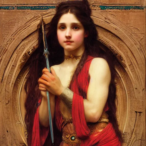 Prompt: orientalist portrait of a tired magical girl holding a magical wand in a sandstone intricate portrait by john william waterhouse and Edwin Longsden Long and Theodore Ralli and Henryk Siemiradzki, very coherent symmetrical artwork. Cinematic, hyper realism, high detail 8k