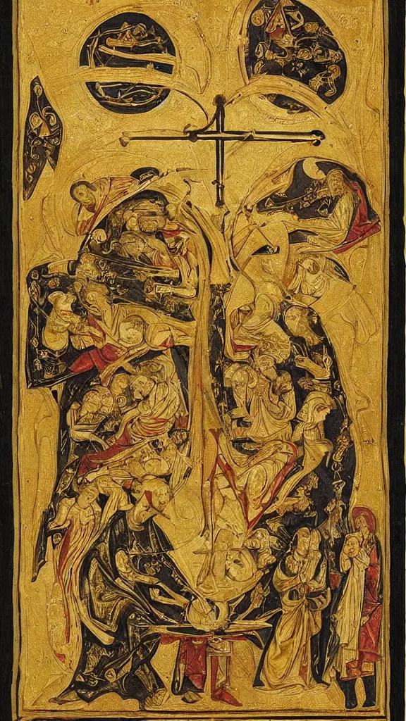 Image similar to scivias i. 3 : god, cosmos, and humanity is a medieval ink and gold leaf drawing created by hildegard von bingen in 1 1 6 5