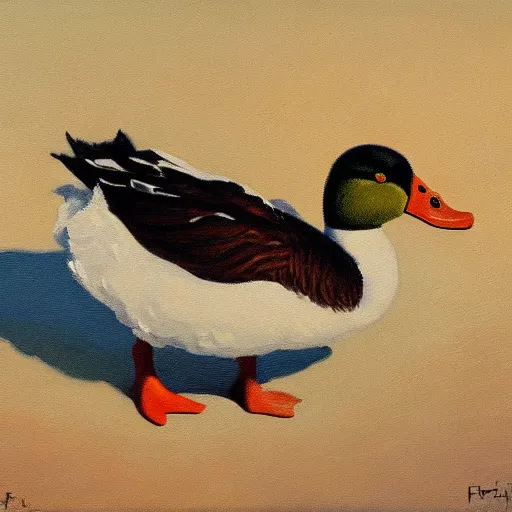 Prompt: a duck on the prowl oil painting alfred freddy krupa