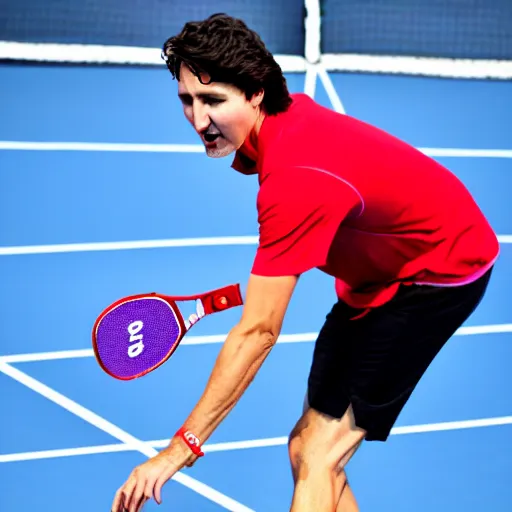 Prompt: Justin Trudeau playing pickleball, photo, 8k