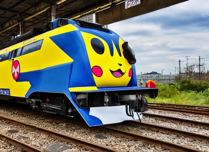 Image similar to pikachu themed train, professional photography, trainspotters weekly